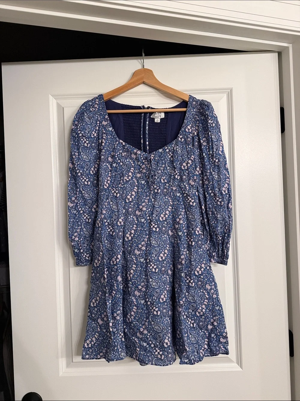 J.Crew Liberty Blue Paisley Puff-Sleeve Fit & Flare Dress